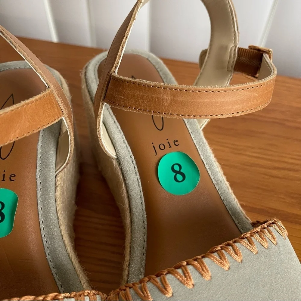 Joie Powder Blue Suede Wedge Espadrille Sandals Size 8